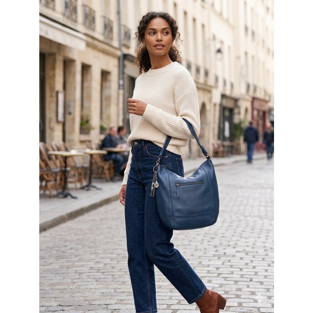 The Sak Sequoia Leather Hobo Bag Indigo/ Navy New Slouchy Pebbled Charm Boho - Picture 2 of 16